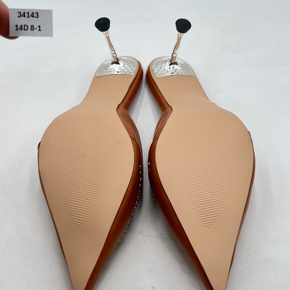 FSJ Sandy Brown Gorgeous Studded Pointed Toe Mules Stiletto Heel Slip On Shoes - Picture 7 of 8
